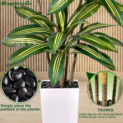 Artificial Dracaena Tree 6FT Tall Fake Plant with White Planter - Realistic Faux Dragon Tree with Tall Planter - Indoor Floor Plant for Home, Office,Mall, Living Room, Bedroom Decor