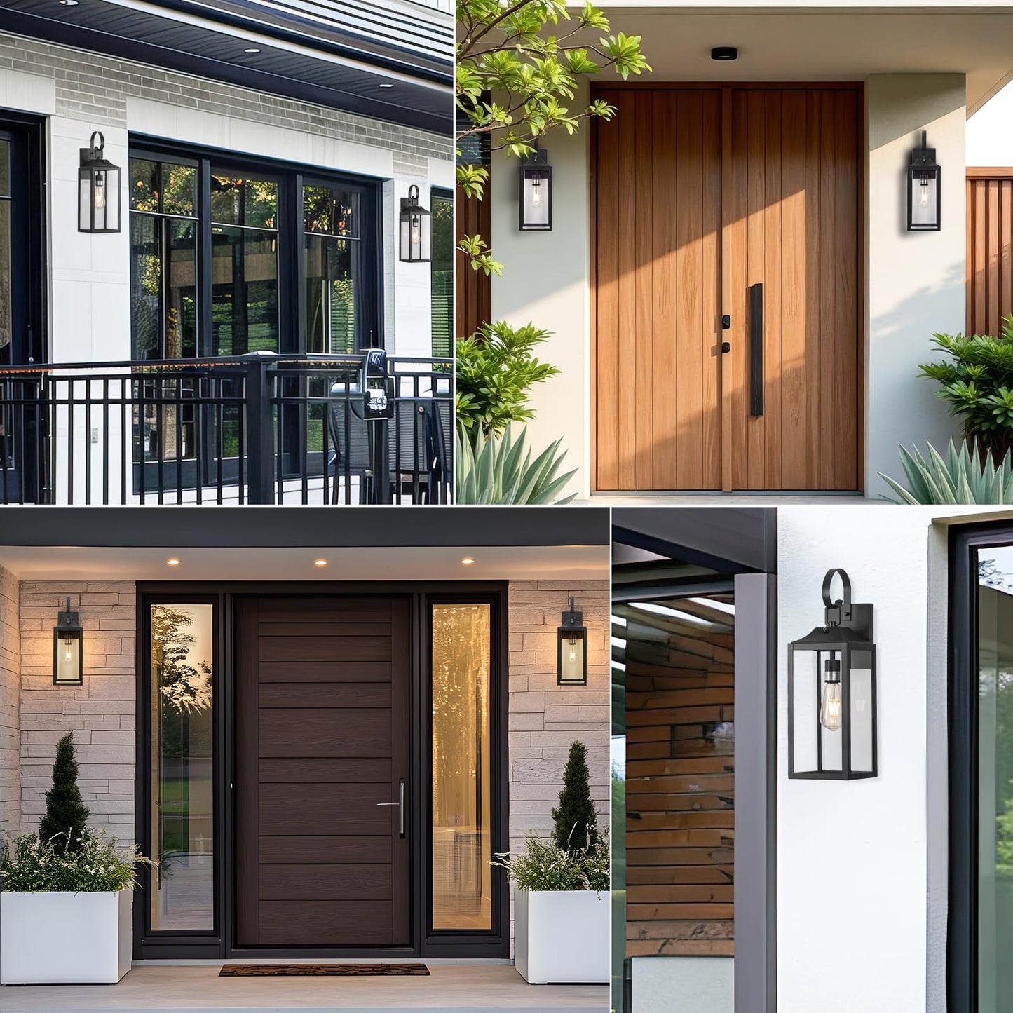 19" Large Dusk to Dawn Outdoor Lighting 2 Pack, Black Sensor Porch Lights Exterior Lighting Fixtures, Modern Wall Lantern Outdoor Wall Lights Waterproof Wall Sconce Lamp for House, Doorway, Garage