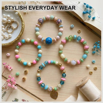 Ysenchan Bohemian Bracelet Set for Women, 4 Pcs Beaded Stackable Bracelets with Heart Charm, Stretch Bracelets, Boho Jewelry Gift – [LightMix]