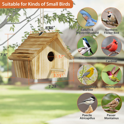 Auslar Bird House, Bird Houses for Outside, Wooden Birdhouse for Outdoors, Hanging Bluebird House for Cardinals Finch Wren Swallow for Wild Bird Viewing