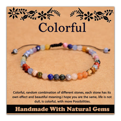 CHCCOYE 4mm Handmade Adjustable Natural Gemstone Crystal Bracelet Healing Power Energy Inspirational Gifts with Card for Unisex (Faceted Colorful)