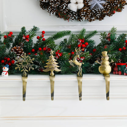 NIGHT-GRING Christmas Stocking Holder - Set of 4 Stocking Hangers Snowman Santa Snowflakes Christmas Tree Deer Stocking Hooks for Fireplace, Shelf, Staircases
