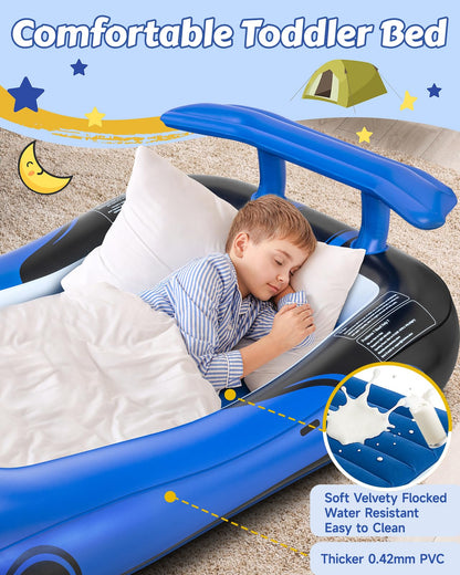 CHERIMOR Inflatable Toddler Travel Bed with Safety Bumpers & 2 Mins Auto Inflation Pump, Portable Toddler Kids Air Mattress with Carry Bag for Home Grandma's Sleepovers Travel Camping, 330lbs Support