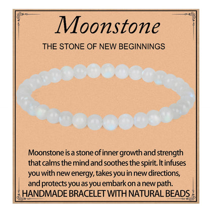 LPBeads Handmade Natural Gemstone Stretch Elastic 4mm Moonstone Bracelet Healing Crystal Round Stone Beads Jewelry Gifts for Women Men