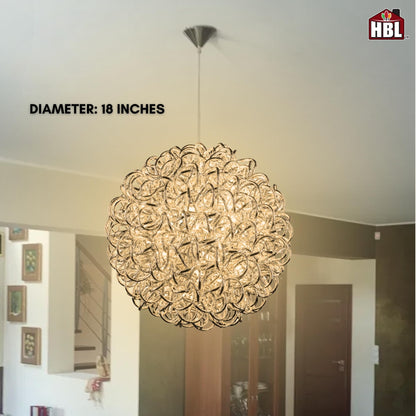 Holiday Bright Lights 18" Silver Spiral Orb Outdoor Hanging Sphere Lights Porch Decor, 200-Light 5MM Warm White LED Bulbs