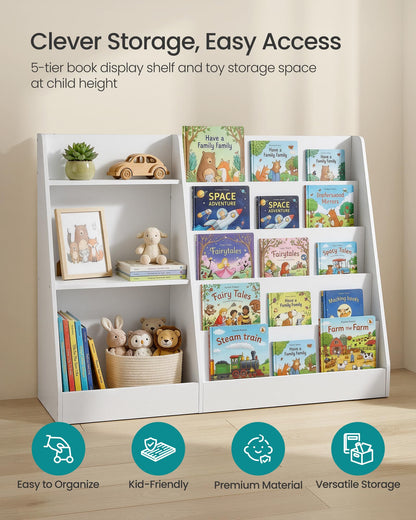 SONGMICS Book and Toy Storage Organizer, 5-Tier Montessori Kids Bookshelf and Toy Storage Shelf, for Children's Room, Reading Nook, 11.8 x 40.8 x 31.5 Inches, Cloud White UGKR077WZ01