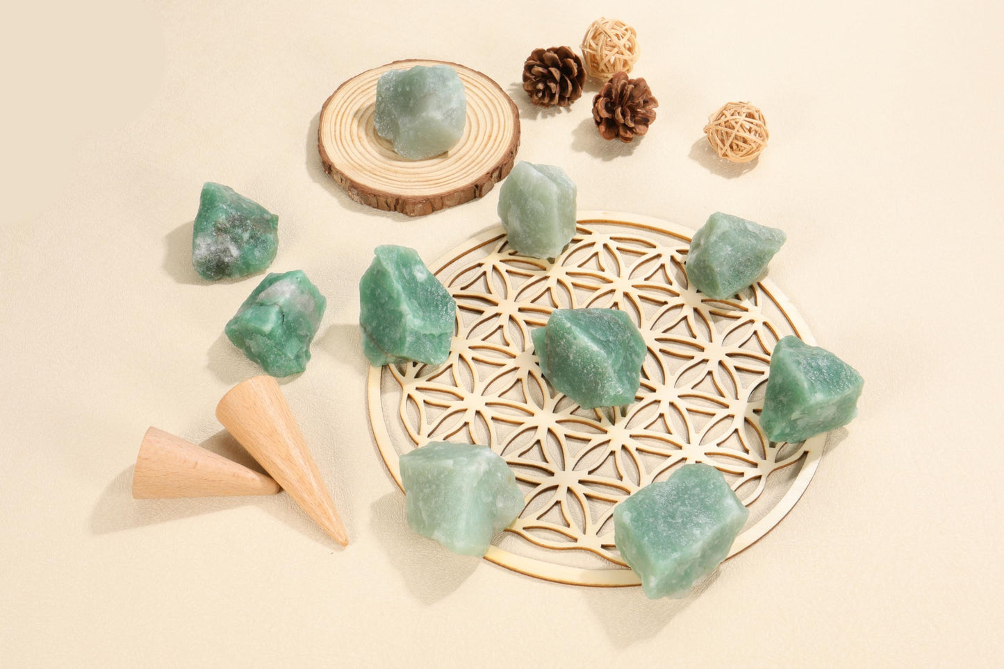 Jovivi 2pcs Raw Green Aventurine Crystals,Large 1.6-2.2" Healing Crystals Natural Rough Stones Crystal for Tumbling, Cabbing, Home Decoration, Polishing, Wicca & Reiki