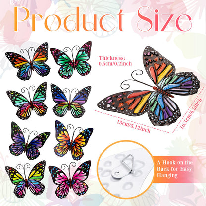 Jetec 8 Pcs Metal Butterfly Wall Decor 6.5 Inch Outdoor Butterflies Wall Art Sculpture 3D Butterfly Hanging Decoration for Spring Outside Fence Garden Yard Home Patio Balcony(Cute Style)