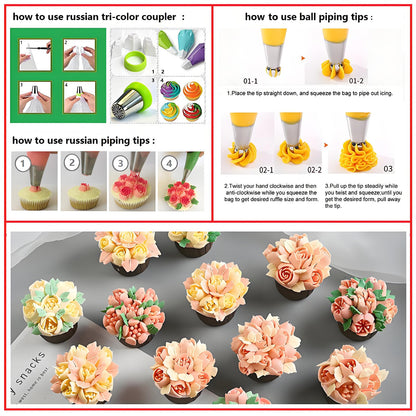 YOQXHY Cake Decorating Kit, 387 Pcs Baking Supplies Tools with 56 Icing Tips, 8 Russian+Ball Tips, 3 Spatulas, 5 Couplers, 8 Carved Pens, 102 Pastry Bags, Storage Box & More, (Pink)