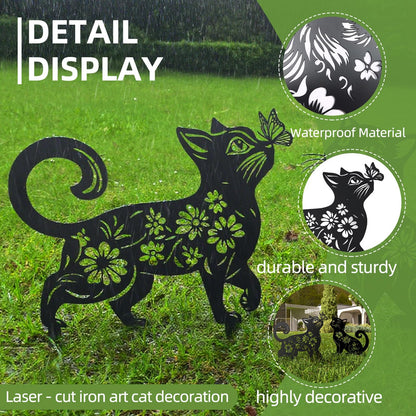 Rioneta Metal Cat Garden Decor for Outside (2 Pack), 14 Inch Yard Art Stakes,Unique Cat Gifts for Kitty Lovers, Outdoor Lawn Statues and Weather Resistant Yard Art