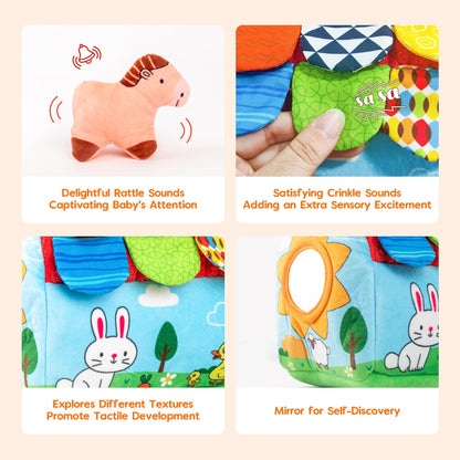 WECHARM KIDS Baby Sensory Toys 6-12 Months, Montessori Stuffed Farm Animals with Rattle Crinkle Mirror, Soft Plush Toys for 6 Months+, Easter Basket Stuffers Gifts for Infant Boys Girls