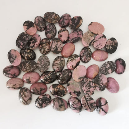 Loveliome 18x13mm Oval Cabochons Flatback Crystal Stone Gemstones Beads for Jewelry Making DIY Pack of 10, Rhodonite