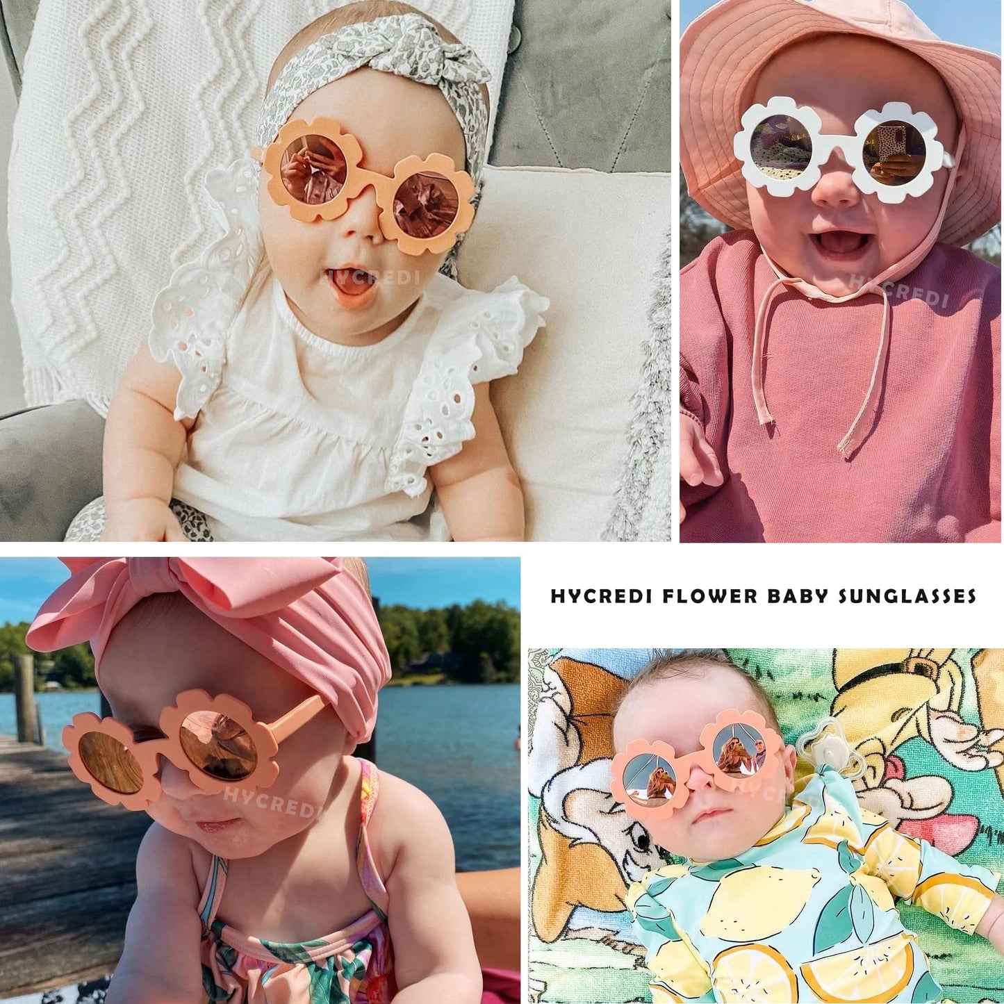 Hycredi Flexible Bendable Flower Baby Polarized Sunglasses with Strap Cute Shades for Newborn Infant Boys Girls Age 0-24 Months-White/Purple Red Mirror+Blue/Orange Red Mirror