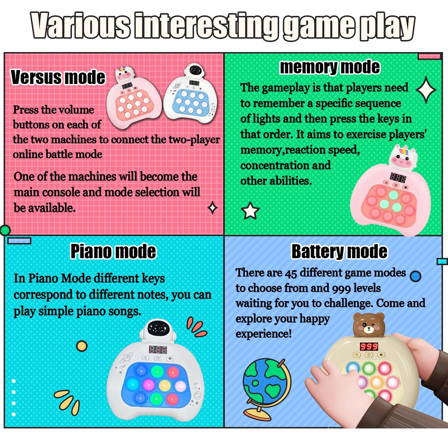 Fidget Toys for Kids, Handheld Puzzle Game with LED Screen & Multiplayer Mode, Sensory Toys for 3-12 Year Old Girls Boys, Fun Battle Gifts for Friends（Christmas）