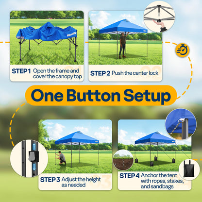 VIVOHOME 10x10ft Pop Up Canopy Tent One Push Setup Outdoor Portable Shelter Tent Heavy Duty with Wheel Carry Bag and 4 Sandbags, Blue