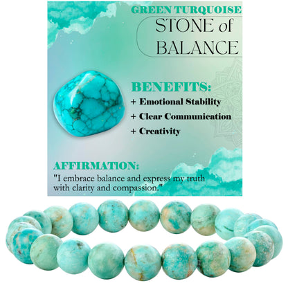 Green Turquoise - Balance - 8mm Beaded Bracelets for Women Handmade Semi Precious Natural Stone Stretch Elastic Jewelry Yoga Protection Gifts