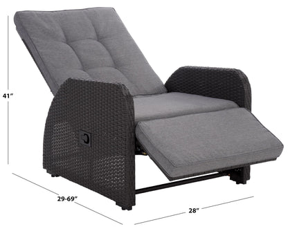 SAFAVIEH Outdoor Patio Furniture Collection – Millman Black & Grey Weather-Resistant Recliner Chair, Adjustable Backrest & Cushioned Seat (PAT6906A)