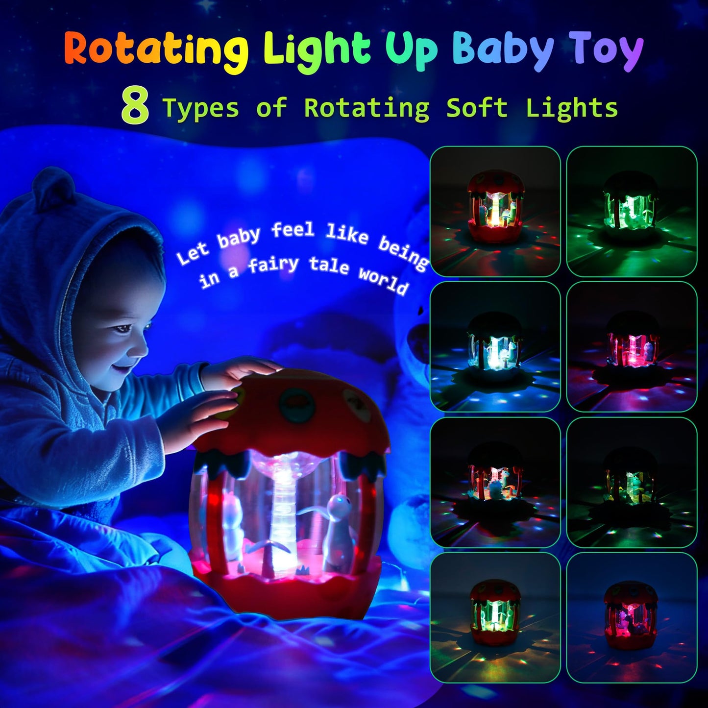 M SANMERSEN Baby Girl Toys 6-12 Months, Dinosaur Rotating Light Up Musical Baby Toys for 0-6 12-18 Months Newborn Infant Crawling Tummy Time Toys, Birthday Easter Gifts for Baby Girls- Pink