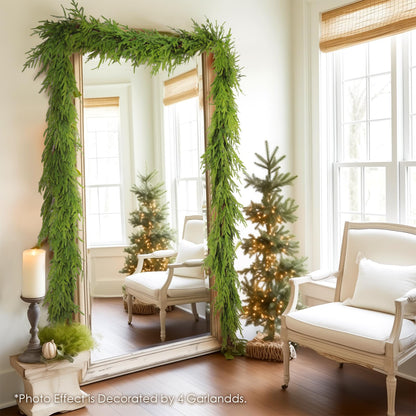 WBHome 2 PCS 9FT Real Touch Norfolk Pine Christmas Garland, Winter Greenery Garland for Christmas, Holiday Seasonal Outdoor/Indoor Home Decor