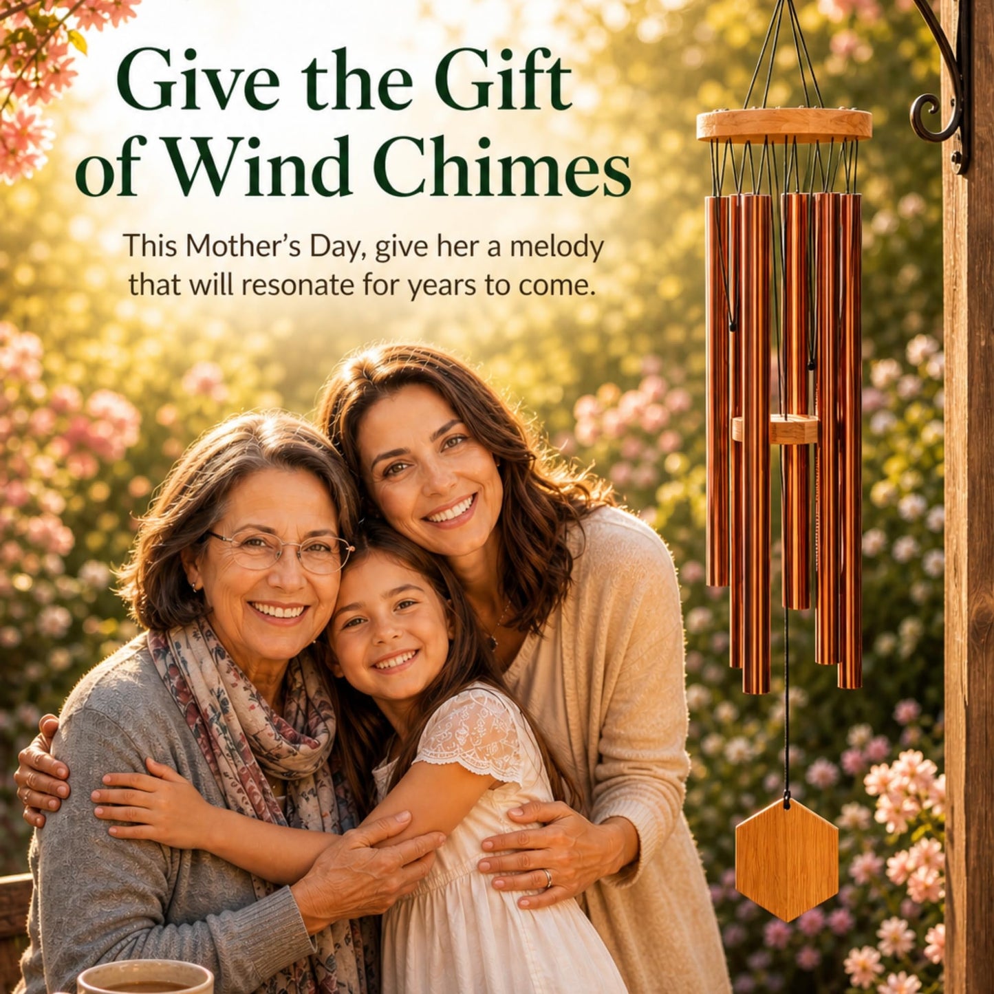 Red Deep Tone Wind Chime – Outdoor Sympathy & Memorial Gift for the Loss of a Loved One, Memorial Wind Chimes, Thoughtful Sympathy Gift for Bereavement and Remembrance. 29" Copper Red