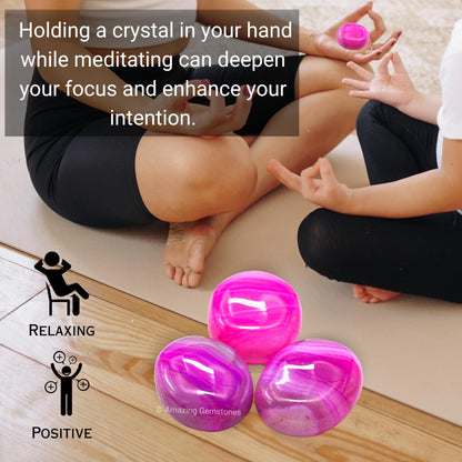 Amazing Gemstone Pink Onyx Crystals and Healing Stones - Large Palm Stone Crystals Piedra - Crystal for Good Luck, Balanced Positive Energy, Meditation - Unique Stocking Stuffers, Gifts for Women, Men