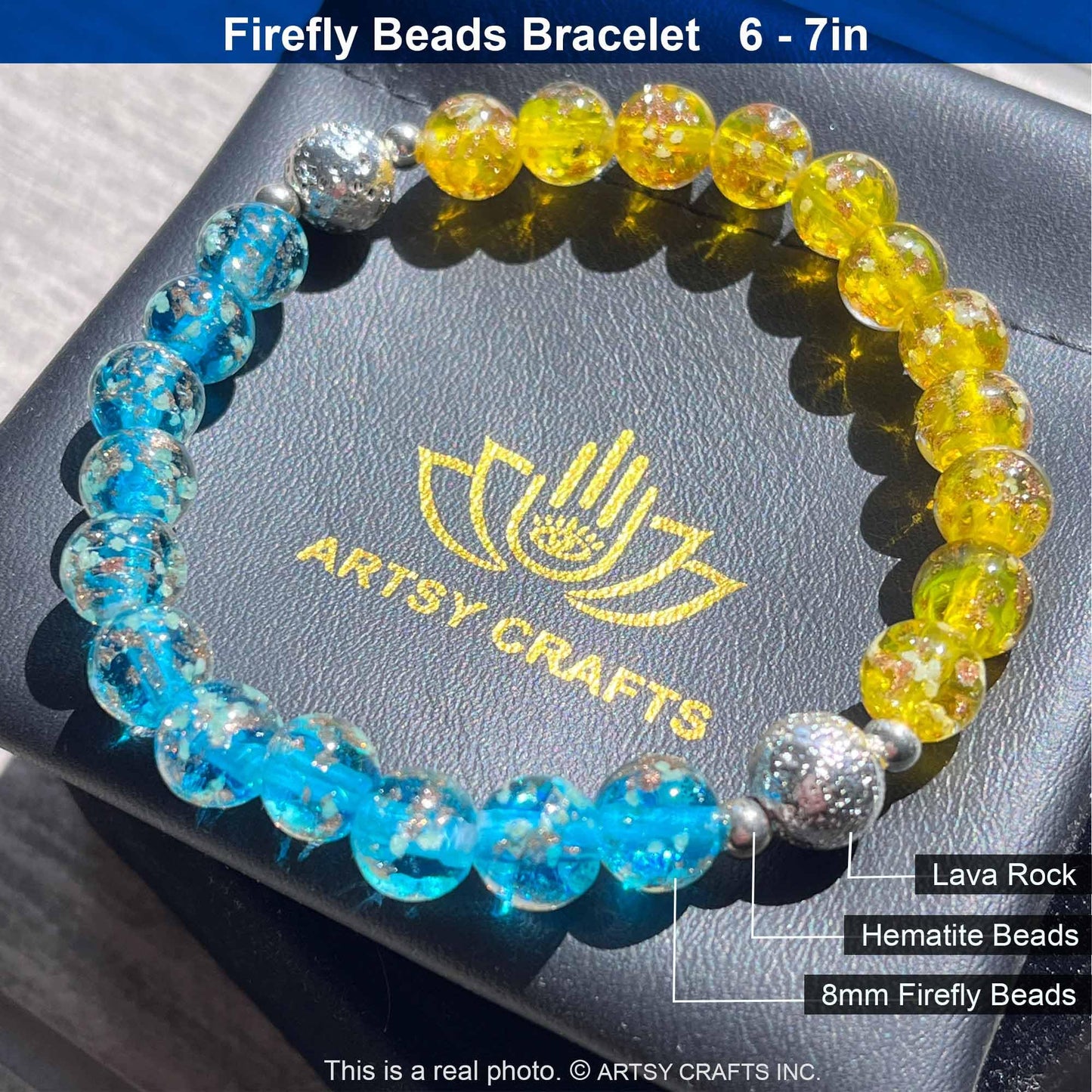 ARTSY CRAFTS INC Glow in The Dark Beads Bracelet, European Lampwork Bead Bracelet, Luminous Beads Anxiety Stress Relief Healing Crystal Chakra Bracelets Women Men (Blue and Lime)