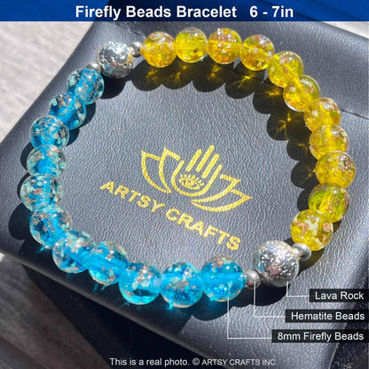 ARTSY CRAFTS INC Glow in The Dark Beads Bracelet, European Lampwork Bead Bracelet, Luminous Beads Anxiety Stress Relief Healing Crystal Chakra Bracelets Women Men (Blue and Lime)