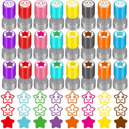 Yinder 24 Pcs Teacher Stamps for Classroom Self Inking School Classroom Stamps Gifts Bulk for Teachers Elementary Colorful Motivational Encouraging Supplies(Star)
