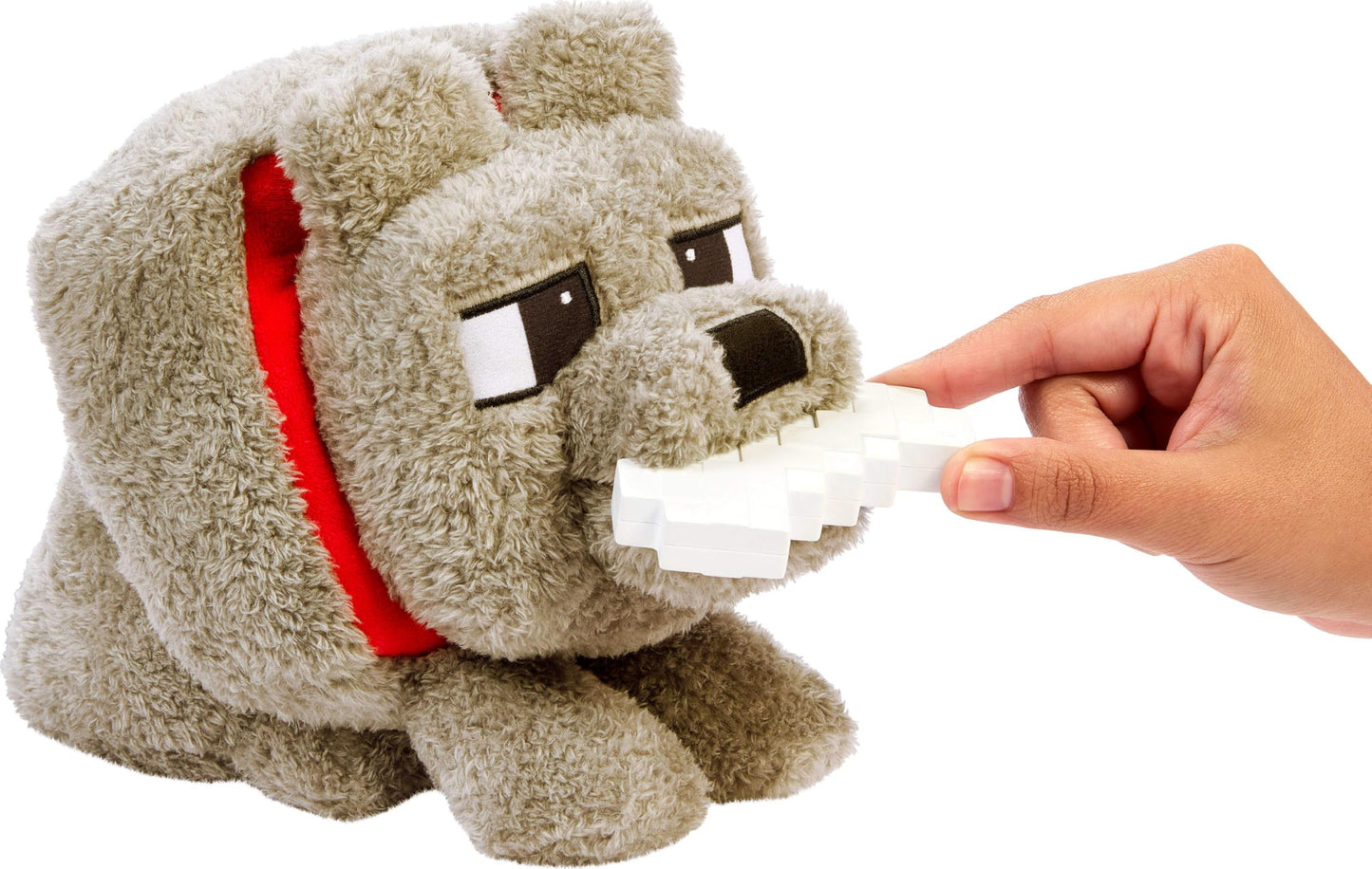 Mattel Minecraft Dennis The Wolf Plush Toy with Feeding Action & Sound, Food Mode Stuffed Animal Inspired by a Minecraft Movie (Amazon Exclusive)