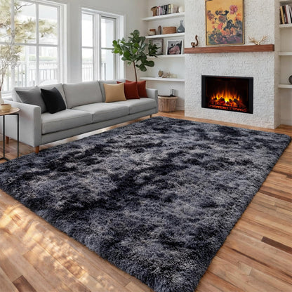 PAGISOFE Abstract Shaggy Area Rug 4' x 6' Plush Furry Rugs for Living Room, Tie-Dyed Dark Grey Soft Fluffy Rugs for Bedroom Grils Boys, Fuzzy Rug for Nursery, Dorm. Shag Carpet for Kids Room Decor