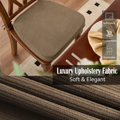 Nobildonna 2'' Thick High-Density Foam Indoor Chair Cushions | Dining Chair Pads with Ties, Removable Washable Cover, Kitchen Chair Cushions 17"x16",Light Brown 4 Pack