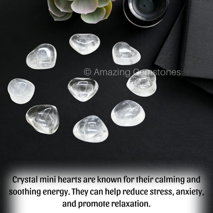 Amazing Gemstone Clear Quartz Stone Heart - Pack of 10 Crystal Heart Stones Rocks - Corazones De Piedra Crystals and Healing Stones Heart Shaped Crystal - Stocking Stuffers Gifts