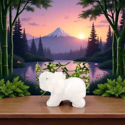 SquarezhenBo Elephant Ornament, Elephant Statue, Jade Stone Handcraft Natural Green Jade Stone Elephant Statue Decor Toys in Hand Home Décor Accents Sculptures (White)