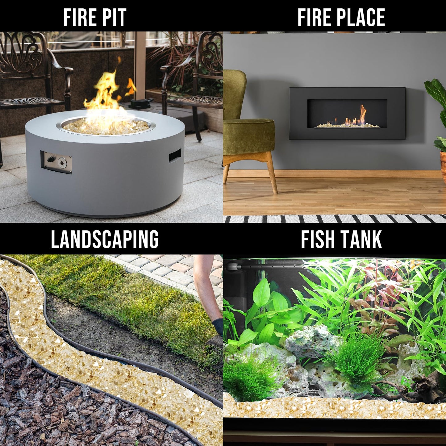 Skyflame High Luster 10-Pound Fire Glass Fire Pit Fireplace Landscaping, 1/4 inch Gold Reflective