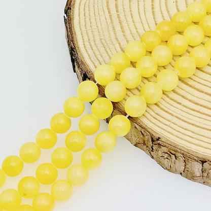 Basigeese Natural Gemstone Beads for Jewelry Making, Polished Round Smooth Stone Beads, Genuine Real Stone Beads for Bracelet Necklace 1 Strand 15"(8mm, Yellow Jade)