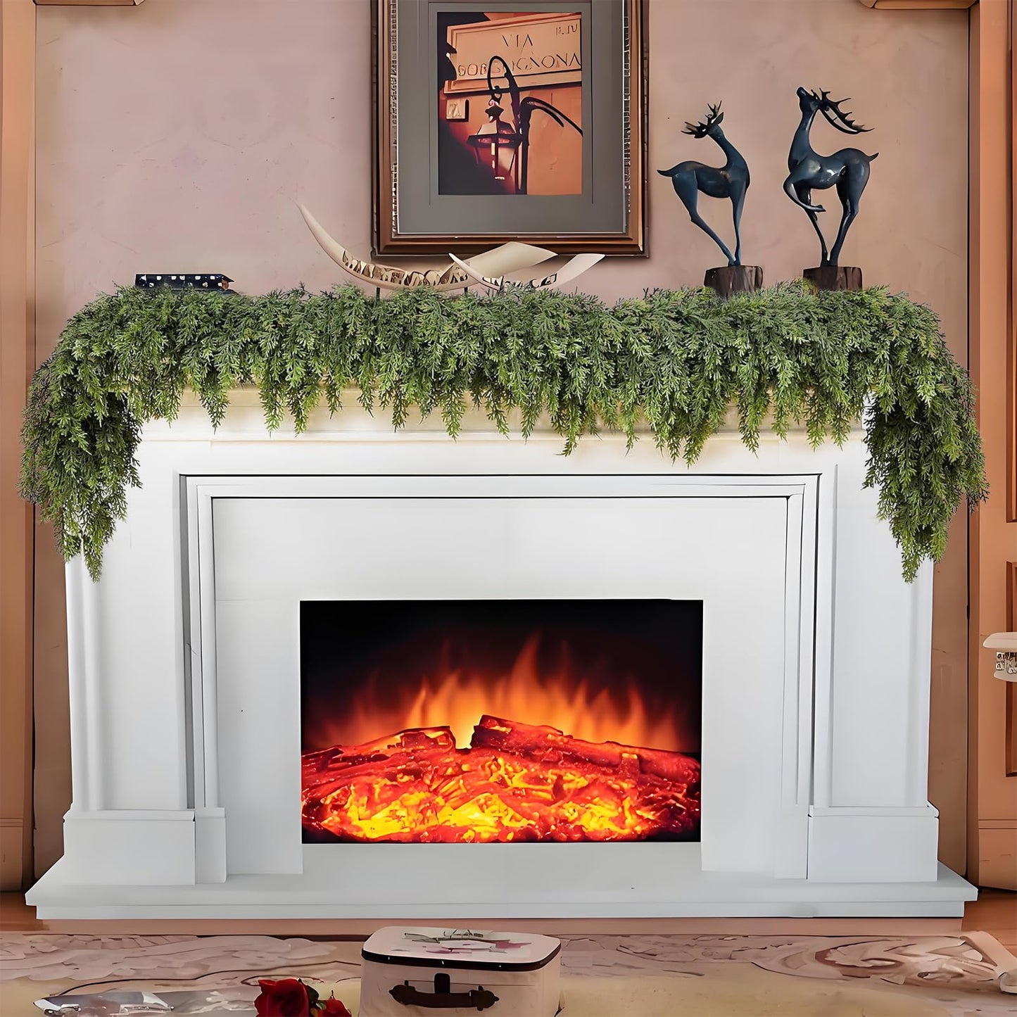 Christmas Garland, 9FT Real Touch Winter Pine Cedar Garlands for Indoor Home, Mantel, Staircase and Outdoor Decor - Perfect for Families Christmas Decorations (Christmas Cedar Garland, 9FT)