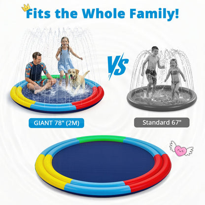Splash Pad for Kids & Dogs, 78" Extra Large Non-Slip Thicker Sprinkler Mat, Backyard Outdoor Lawn Water Toys, Durable Summer Fountain Play Pool Gifts for Toddlers, Children & Pets