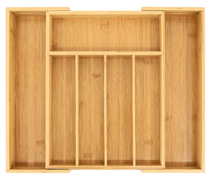 VaeFae Bamboo Drawer Organizer, Expandable Silverware Drawer Organizer, Cutlery Tray with Dividers for Kitchen Utensils, Medium
