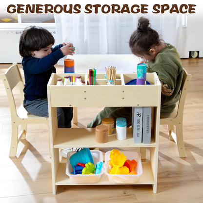 bbgroundgrm Kids Art Table and Chair Set, Birch Wooden Activity Craft Table, Kids Drawing Table, Toddler Desk with Storage and 1 Chair