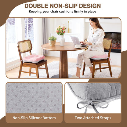 BETU Chair Cushions for Dining Chairs Set of 2,3.5" Thick Kitchen Table Chair Pads with Ties,Non Slip Backing and Covers, Seat Cushion for Dining Room,Bar,Patio Chairs,15.5"X15.5"X3.5",Light Grey