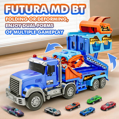 Kids Toys for 3 4 5 6 7 8 Years Old Boys, Carrier Truck Transport Car with Lights Sounds, Christmas Birthday Gift for Toddler, Foldable Layer Car Race Track Playset with Race Track, 6 Metal Toy Cars