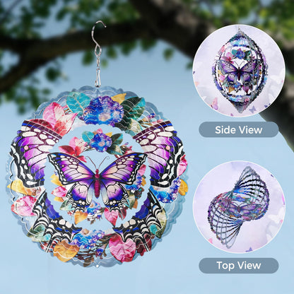 Ayadon Butterfly Wind Spinners Outdoor, 10 Inch Laser-Cut Stainless Steel Metal Wind Spinners, 3D Kinetic Hanging Sculpture, Metal Yard Art, Garden Decor, Butterfly Gifts for Women, Men, Mom, Grandma