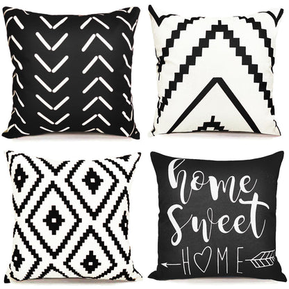 RYSMIYOU Decorative Throw Pillow Covers 18x18 inch Set of 4 Black White Pillow Covers for Couch Sofa Bed Living Room,Farmhouse Outdoor Throw Pillow Cover,Geometric Linen Square Throw Pillow Cases