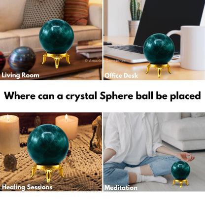 Amazing Gemstone Blue Apatite Crystal Ball with Stand - 2" Inches Crystal Sphere Meditation Balls for Witchcraft and Decorative Balls