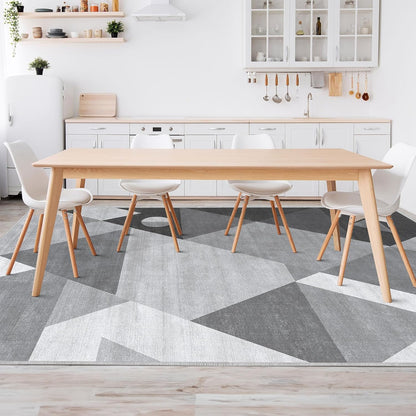 HOMFINE Washable Area Rug - Geometry Style Modern Rugs for Living Room, Bedroom, Machine Washable Rug Soft Non Slip Non Shedding Area Rug - Grey, 4'x6'