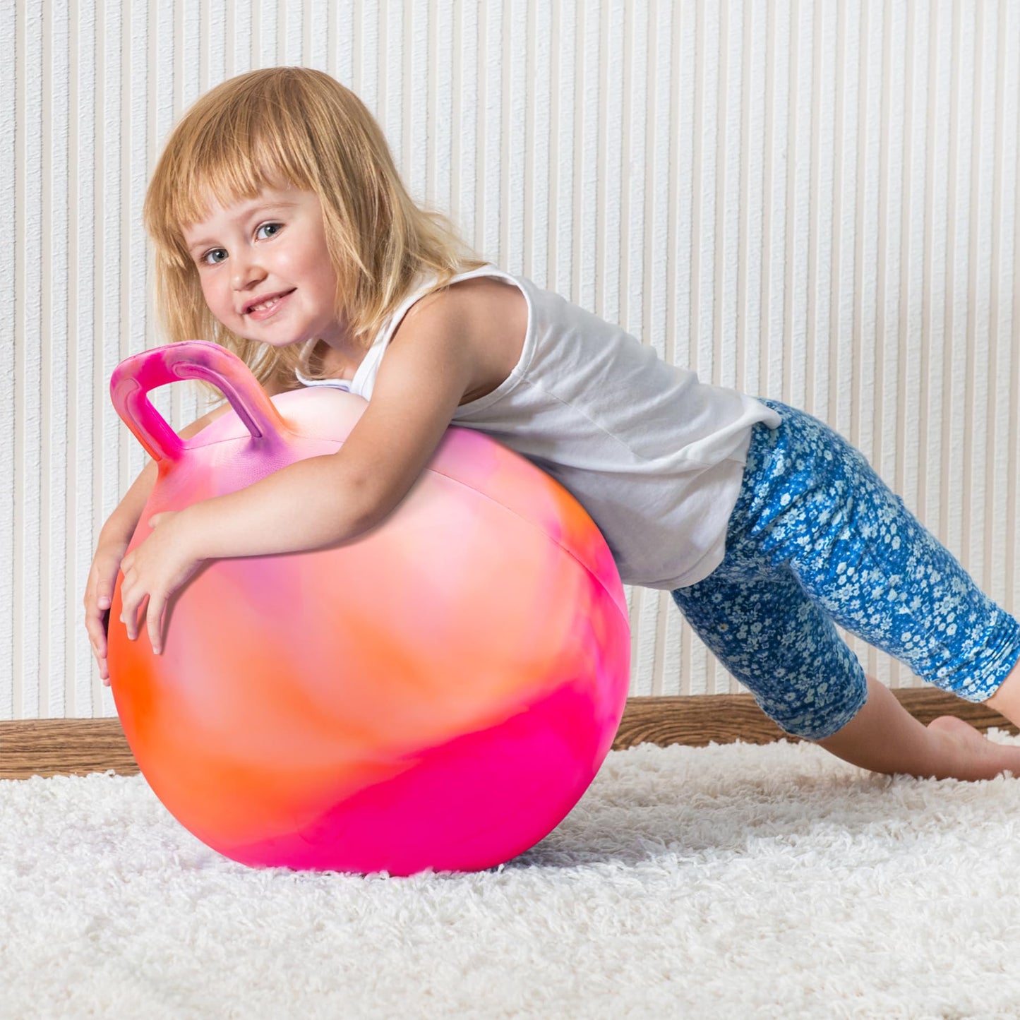 INPODAK Hopper Ball 18 Inch Bouncy Ball with Handle for Kids, Hippity Hop Jumping Bounce Hopping Toy for Boys Girls Ages 3-6 Includes Pump and Gift Box Great Gift for Birthday