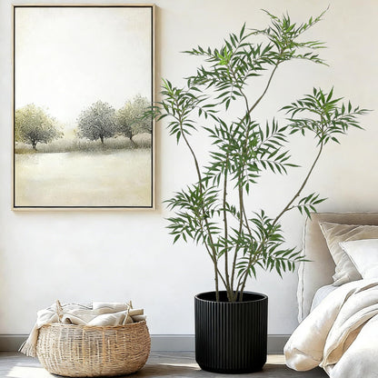 Artificial Mahonia Fortunei Tree 6FT - Faux Trees Indoor with 576 Lifelike Vivid Leaves and 7 Heads, 72" Tall Fake Potted Plant for Home Office Living Room Decor Housewarming Gift