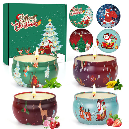 Christmas Candles Set, Christmas Scented Candle Gifts for Women, 4 Pack Small Aromatherapy Candle for Home Scented,Stocking Stuffers for Coworker Friends Teacher Adults Birthday Party