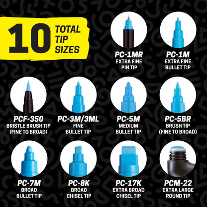 Posca Paint Art Markers, Set of 15 5M Medium Acrylic Markers with Reversible Tips, Artist Recommended Paint Pens for Gifts, Decorations, Fabric, Metal, Windows, Wood and Canvas