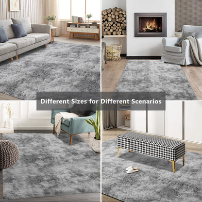 Shag Area Rugs for Bedroom Living Room,5X8 Ultra Soft Fluffy Area Rugs for Dorm, Indoor Carpet Nursery Rugs for Kids Room Home Decor,Tie-Dye Grey